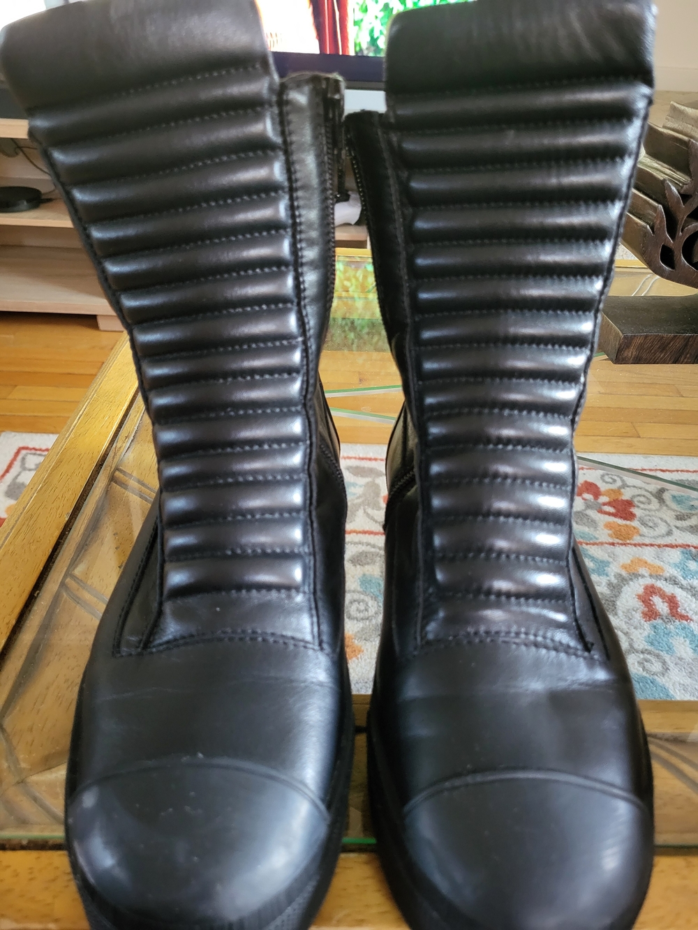 Quilted Front Zip Black Ankle Booties